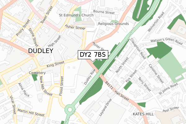 DY2 7BS map - large scale - OS Open Zoomstack (Ordnance Survey)