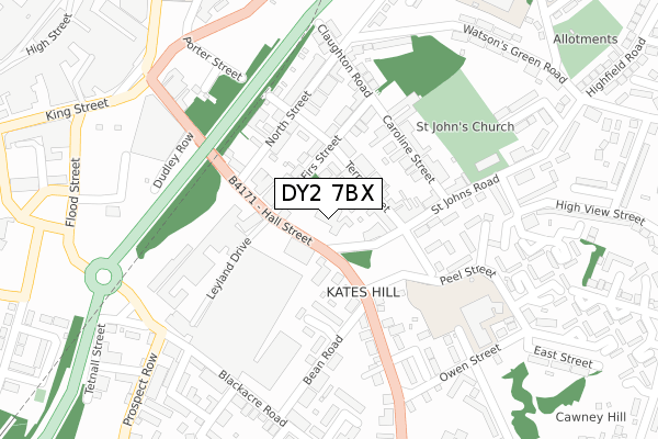 DY2 7BX map - large scale - OS Open Zoomstack (Ordnance Survey)