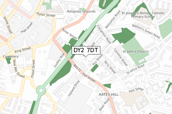 DY2 7DT map - large scale - OS Open Zoomstack (Ordnance Survey)