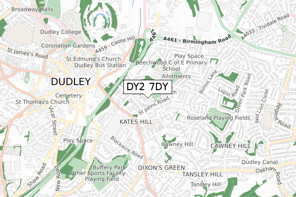 DY2 7DY map - small scale - OS Open Zoomstack (Ordnance Survey)