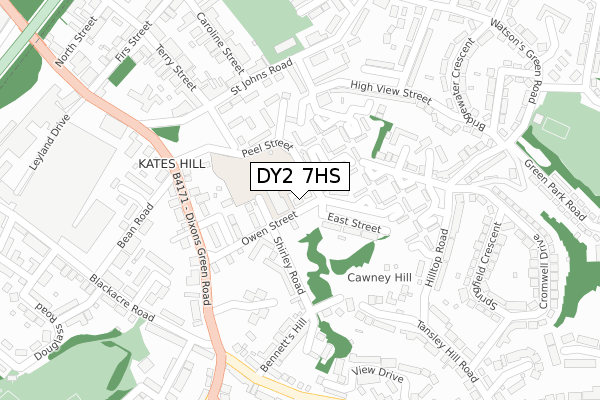 DY2 7HS map - large scale - OS Open Zoomstack (Ordnance Survey)