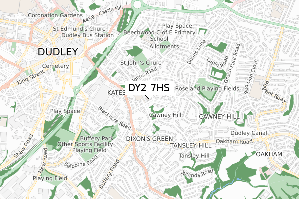 DY2 7HS map - small scale - OS Open Zoomstack (Ordnance Survey)