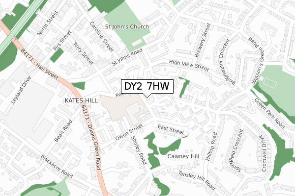 DY2 7HW map - large scale - OS Open Zoomstack (Ordnance Survey)