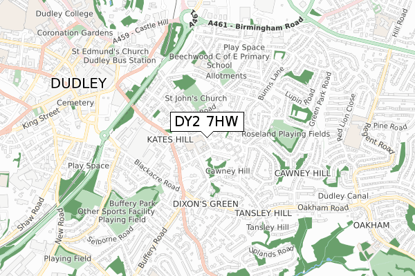 DY2 7HW map - small scale - OS Open Zoomstack (Ordnance Survey)