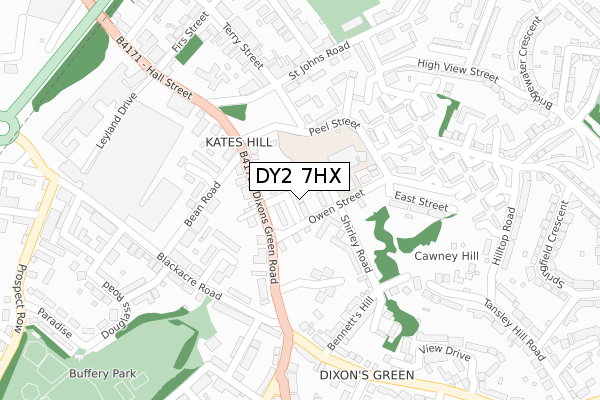 DY2 7HX map - large scale - OS Open Zoomstack (Ordnance Survey)