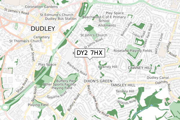 DY2 7HX map - small scale - OS Open Zoomstack (Ordnance Survey)