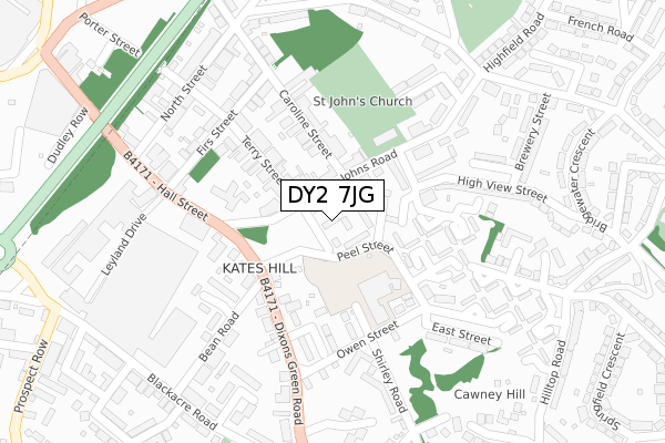 DY2 7JG map - large scale - OS Open Zoomstack (Ordnance Survey)