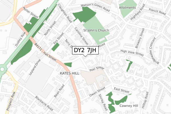 DY2 7JH map - large scale - OS Open Zoomstack (Ordnance Survey)