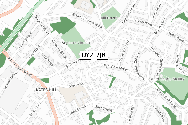 DY2 7JR map - large scale - OS Open Zoomstack (Ordnance Survey)