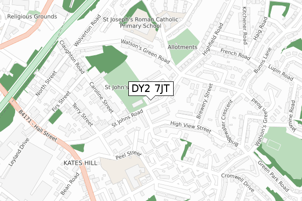 DY2 7JT map - large scale - OS Open Zoomstack (Ordnance Survey)