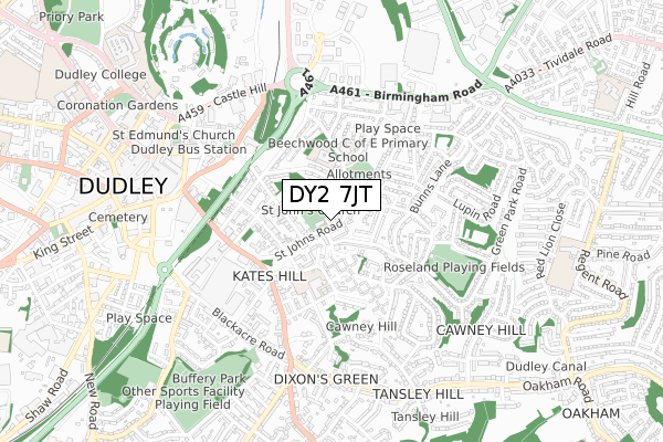DY2 7JT map - small scale - OS Open Zoomstack (Ordnance Survey)