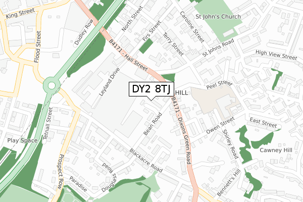 DY2 8TJ map - large scale - OS Open Zoomstack (Ordnance Survey)