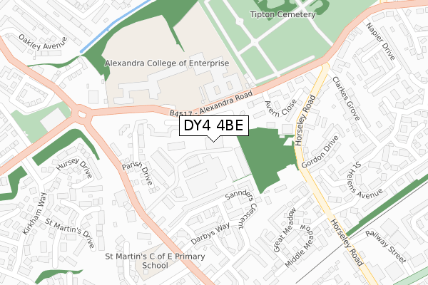 DY4 4BE map - large scale - OS Open Zoomstack (Ordnance Survey)