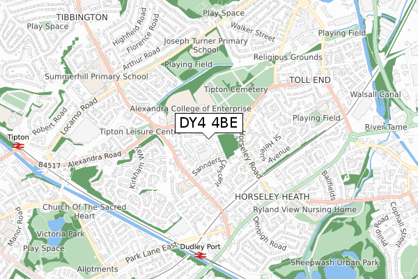 DY4 4BE map - small scale - OS Open Zoomstack (Ordnance Survey)