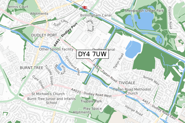 DY4 7UW map - small scale - OS Open Zoomstack (Ordnance Survey)