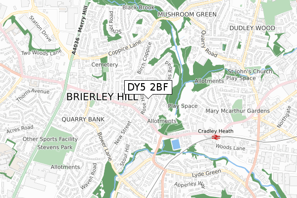 DY5 2BF map - small scale - OS Open Zoomstack (Ordnance Survey)