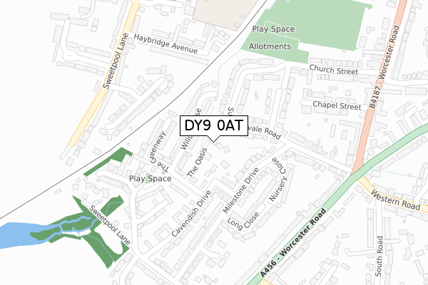 DY9 0AT map - large scale - OS Open Zoomstack (Ordnance Survey)