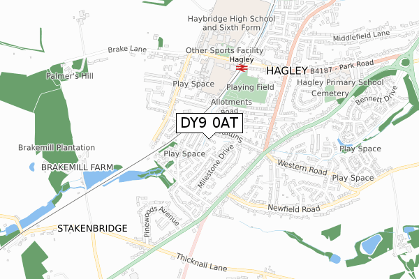 DY9 0AT map - small scale - OS Open Zoomstack (Ordnance Survey)