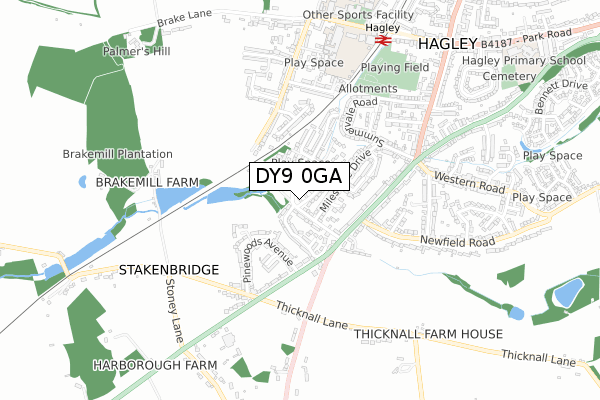 DY9 0GA map - small scale - OS Open Zoomstack (Ordnance Survey)