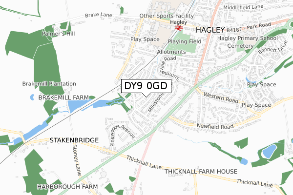 DY9 0GD map - small scale - OS Open Zoomstack (Ordnance Survey)