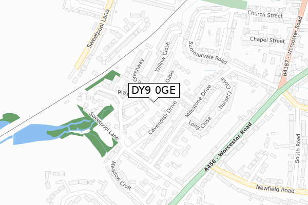 DY9 0GE map - large scale - OS Open Zoomstack (Ordnance Survey)