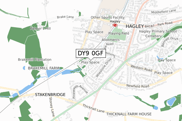 DY9 0GF map - small scale - OS Open Zoomstack (Ordnance Survey)
