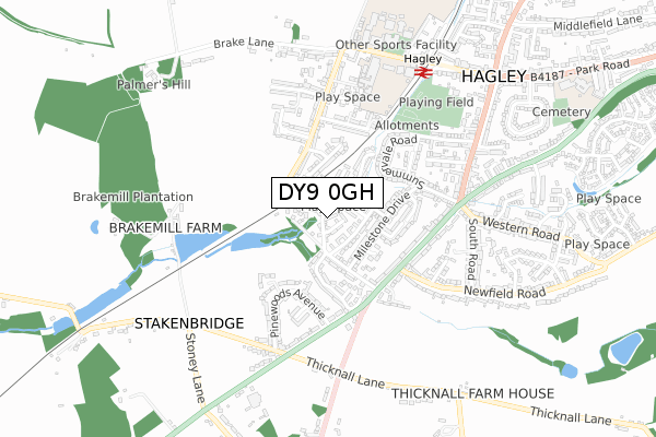DY9 0GH map - small scale - OS Open Zoomstack (Ordnance Survey)