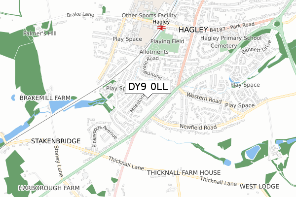 DY9 0LL map - small scale - OS Open Zoomstack (Ordnance Survey)