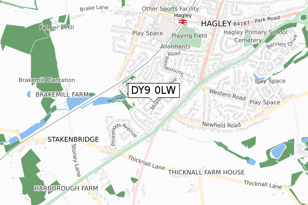 DY9 0LW map - small scale - OS Open Zoomstack (Ordnance Survey)