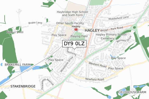 DY9 0LZ map - small scale - OS Open Zoomstack (Ordnance Survey)