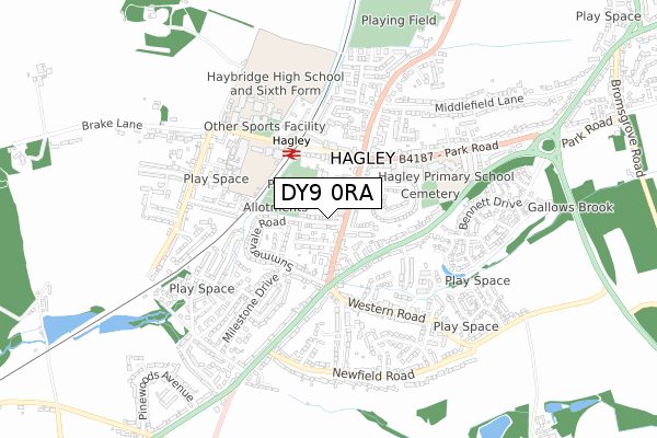 DY9 0RA map - small scale - OS Open Zoomstack (Ordnance Survey)