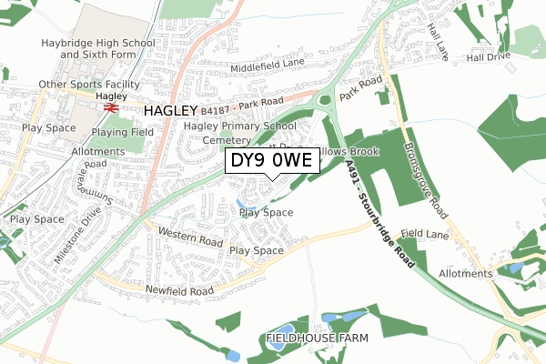 DY9 0WE map - small scale - OS Open Zoomstack (Ordnance Survey)