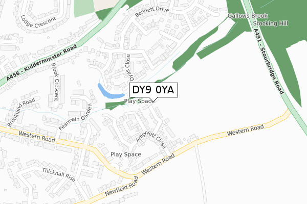 DY9 0YA map - large scale - OS Open Zoomstack (Ordnance Survey)