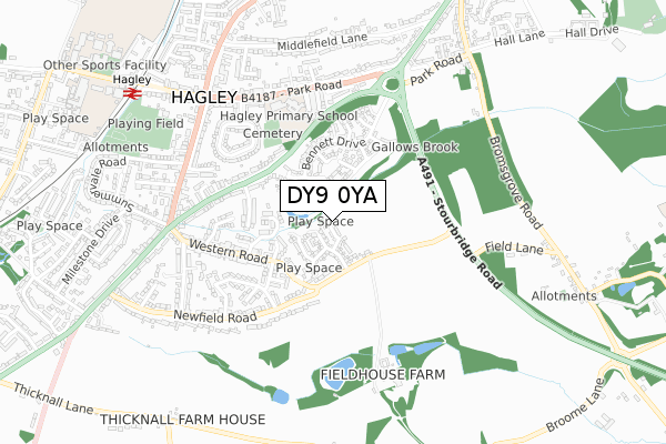 DY9 0YA map - small scale - OS Open Zoomstack (Ordnance Survey)