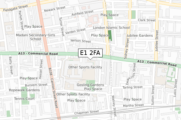 E1 2FA map - large scale - OS Open Zoomstack (Ordnance Survey)