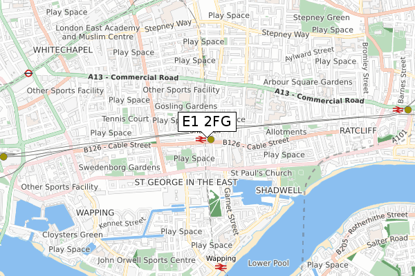 E1 2FG map - small scale - OS Open Zoomstack (Ordnance Survey)