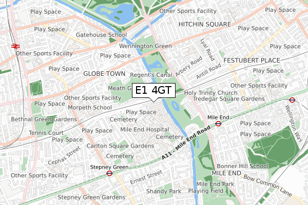 E1 4GT map - small scale - OS Open Zoomstack (Ordnance Survey)