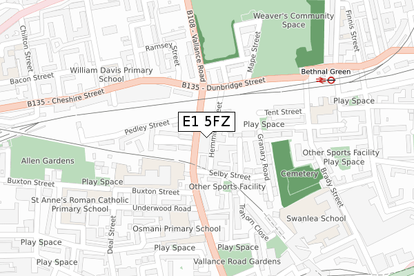 E1 5FZ map - large scale - OS Open Zoomstack (Ordnance Survey)