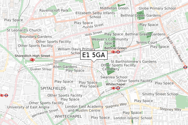 E1 5GA map - small scale - OS Open Zoomstack (Ordnance Survey)