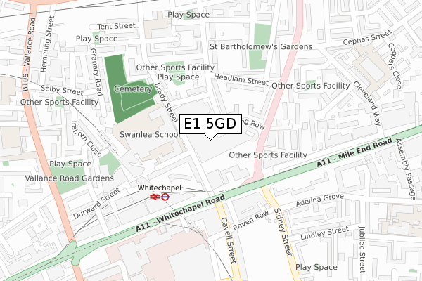 E1 5GD map - large scale - OS Open Zoomstack (Ordnance Survey)