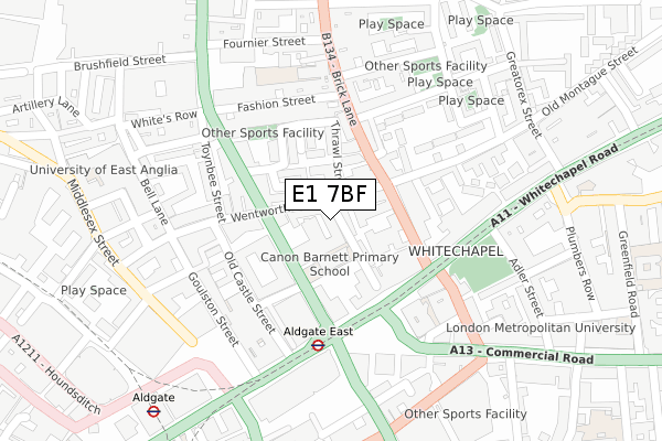E1 7BF map - large scale - OS Open Zoomstack (Ordnance Survey)