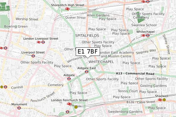 E1 7BF map - small scale - OS Open Zoomstack (Ordnance Survey)