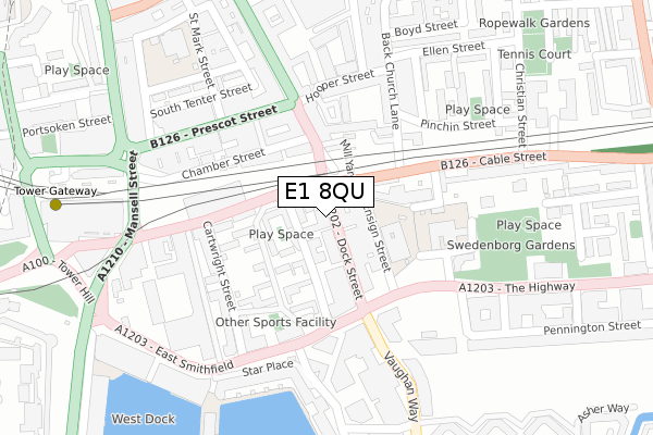 E1 8QU map - large scale - OS Open Zoomstack (Ordnance Survey)