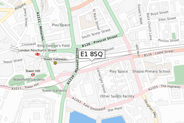 E1 8SQ map - large scale - OS Open Zoomstack (Ordnance Survey)