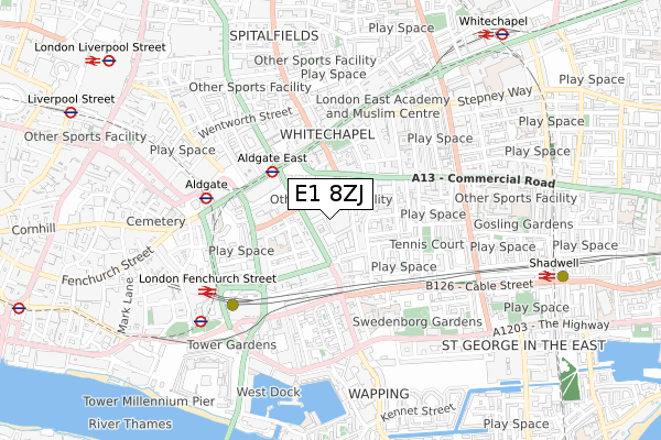 E1 8ZJ map - small scale - OS Open Zoomstack (Ordnance Survey) E1 8ZJ map - small scale - OS Open Zoomstack (Ordnance Survey)