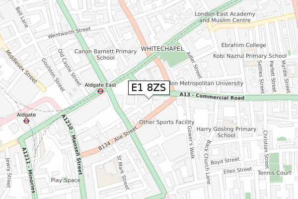 E1 8ZS map - large scale - OS Open Zoomstack (Ordnance Survey)