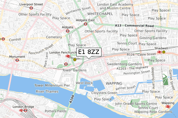 E1 8ZZ map - small scale - OS Open Zoomstack (Ordnance Survey) E1 8ZZ map - small scale - OS Open Zoomstack (Ordnance Survey)