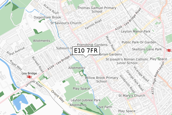 E10 7FR map - small scale - OS Open Zoomstack (Ordnance Survey)