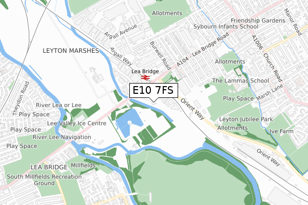 E10 7FS map - small scale - OS Open Zoomstack (Ordnance Survey)