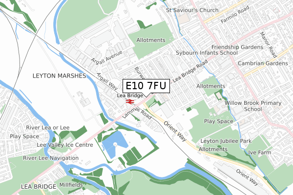 E10 7FU map - small scale - OS Open Zoomstack (Ordnance Survey)